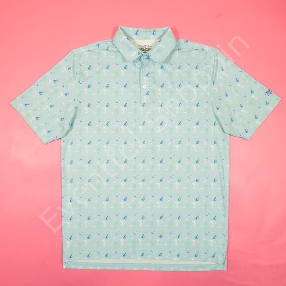 Straight Down Sea Print Bella Vista Country Club Golf Polo Shirt in Blue Size L - Picture 2 of 6